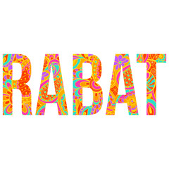 Rabat city text design, filled with colorful floral doodle pattern. Use for tshirt print,travel blogs, festivals, city events,posters,headline, card, logo, typography design,