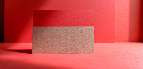 Close up empty business card on blurred red background