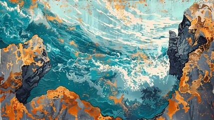 Seaside cliff scenery illustration poster background