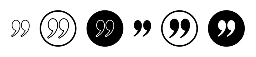 Double quotation line icon set. Discussion dialog remark open and close quote sign suitable for apps and websites UI designs.