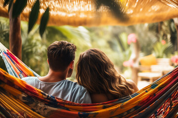 Happy summer at wild tropics ocean sea side people enjoying summertime vacation Generative AI