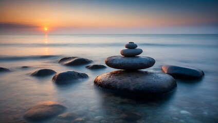 yoga and meditation background,stones in the ocean taken with a long exposure