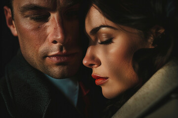 Film noir portrait of a confident young people couple made with generative AI