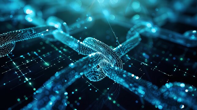 Futuristic abstract visualization of decentralized finance - Digital hologram illustrating blockchain technology, cryptocurrency transactions and bitcoin innovation