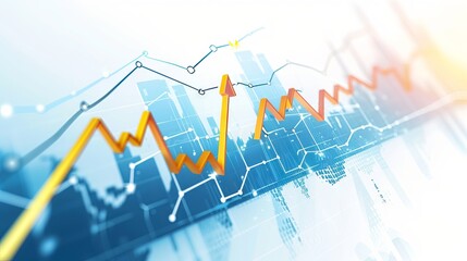 Upward trending line graph and arrow indicating stock market growth on a pristine white background - conceptual financial increase visualization