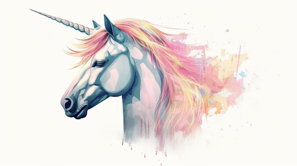 An elegant unicorn vector art illustration, white background, pastel colors, ethereal vibe, by digital contemporary illustrators, glitch, color negative, liquify, Artwork, digital illustration using A