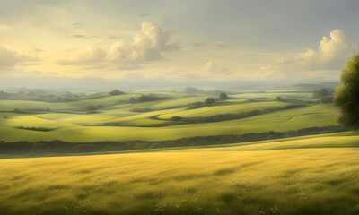 Obraz premium Panoramic view of the rolling hills of the English countryside.