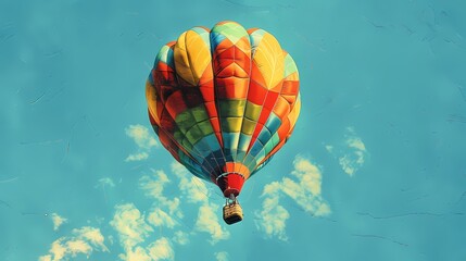 A colorful hot air balloon floats in the clear blue sky landscape abstract art poster background