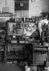repair garage in black and white