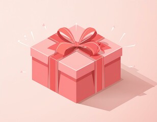 Obraz premium Hanging minimal gift box frame border or 3d present box icon isolated on red background with shadow minimal conceptual 3D rendering