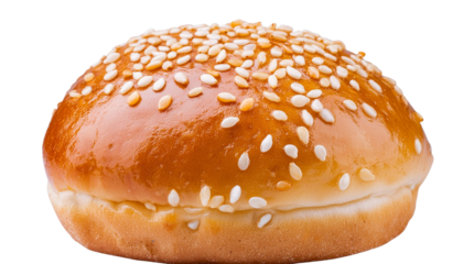 Bread with sesame seeds isolated on transparent background.
