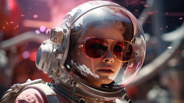 futuristic astronaut woman in outer space in her ship - Powered by Adobe