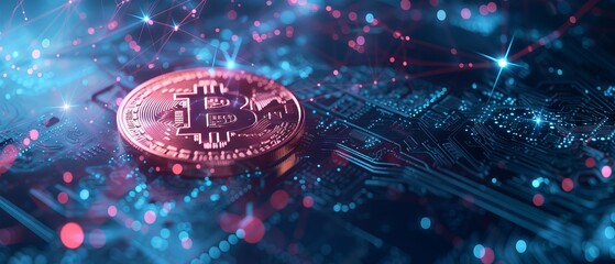 Innovative bitcoin mining concept: advanced cryptocurrency blockchain network visualization as digital artwork for tech enthusiasts