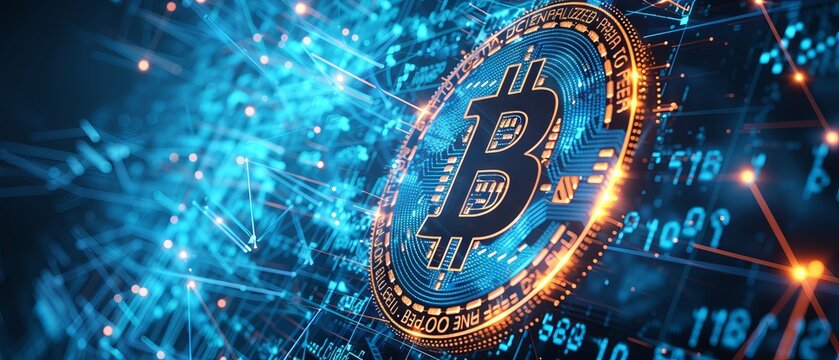 Innovative bitcoin mining concept: advanced cryptocurrency blockchain network visualization as digital artwork for tech enthusiasts
