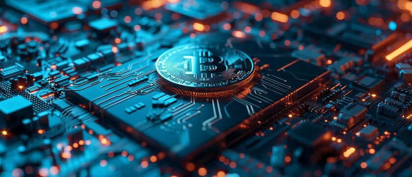 Innovative bitcoin mining concept: advanced cryptocurrency blockchain network visualization as digital artwork for tech enthusiasts