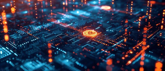 Innovative bitcoin mining concept: advanced cryptocurrency blockchain network visualization as digital artwork for tech enthusiasts