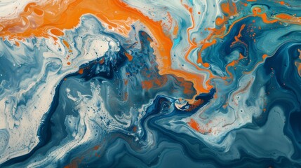 Aerial Ink Wash Abstract of Rivers in Chambray Blue and Burnt Orange