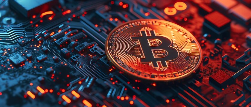 Innovative bitcoin mining concept: advanced cryptocurrency blockchain network visualization as digital artwork for tech enthusiasts