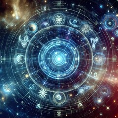 Fototapeta premium Outer space zodiac horoscope astrology symbol background.