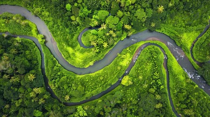 Fototapeta premium A green river with trees on both sides