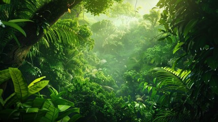 Fototapeta premium A lush green jungle with trees and plants