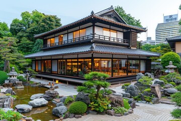 Obraz premium beautiful garden buildings with a modern Japanese theme professional photography