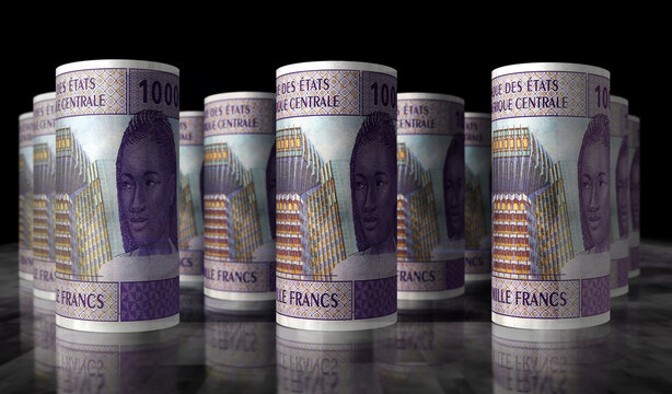 Central African CFA Franc money banknotes rolls 3d illustration