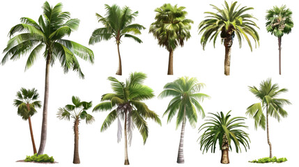 Palm trees isolated on white PNG transparent background
