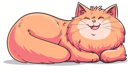 Cute happy fluffy pink yellow cartoon cat illustration for design projects and prints