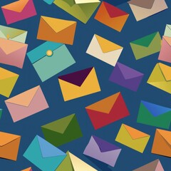 Seamless pattern of colorful envelopes in assorted sizes, arranged in a playful and charming composition, Generative AI