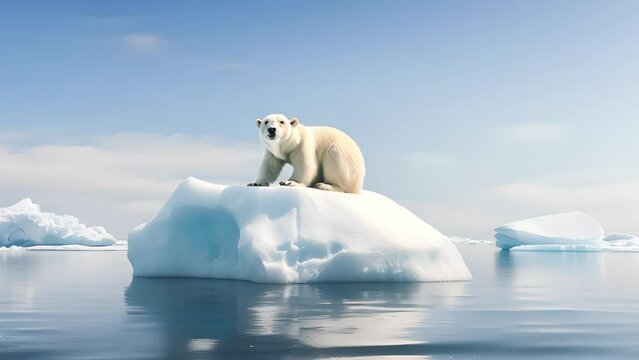 A polar bear climbed onto a melting snow flow. Polar Bear on ice flow. Ursus maritimus. Baffin Bay, Nunavut, Canada, North America, Greenland. Global warming, Climate change concept	
