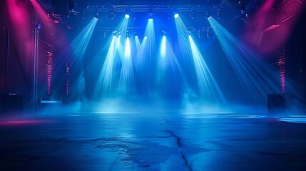 Background,Light smoke neon blue rays background fog interior room abstract space