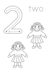 Flashcard number 2. Preschool worksheet. Count toys.