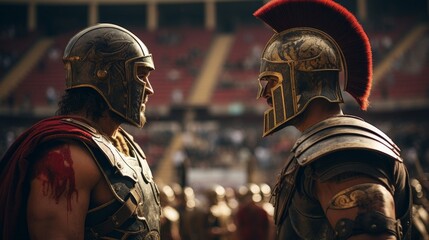 Moment frozen: gladiators poised for battle - obrazy, fototapety, plakaty