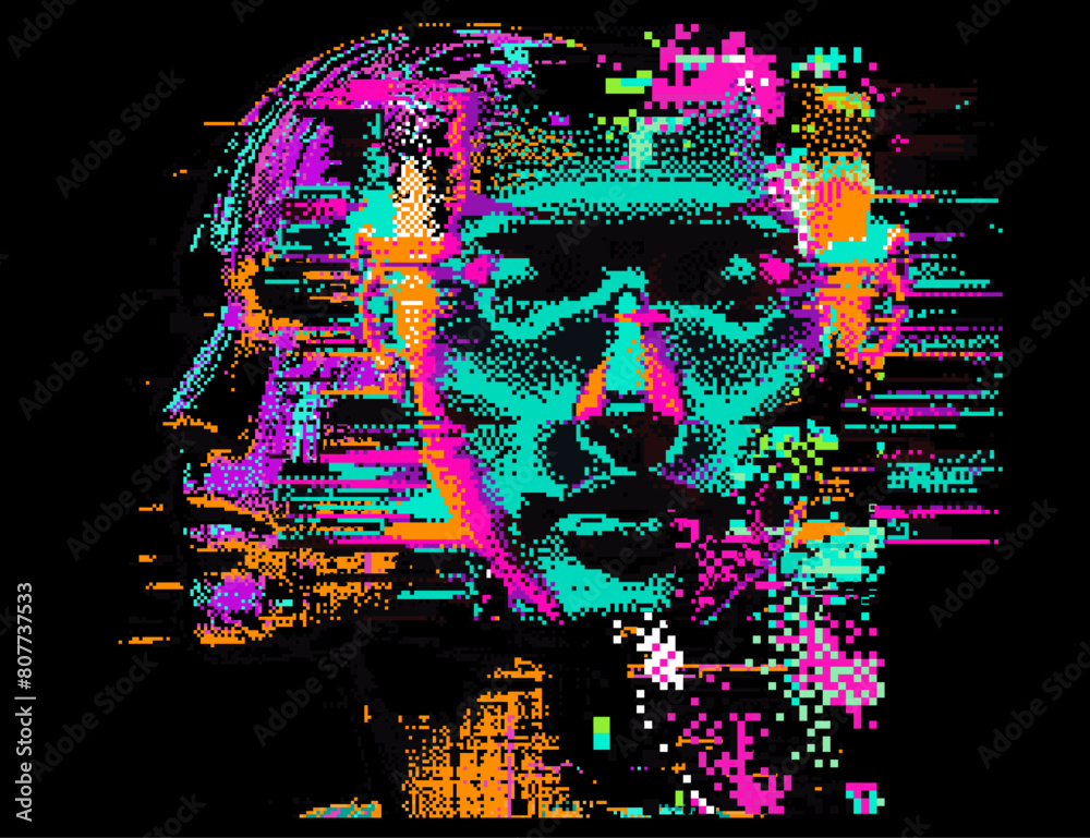 Aufkleber distorted silhouette of a bald human head. conceptual image of facial recognition and anonymity syst