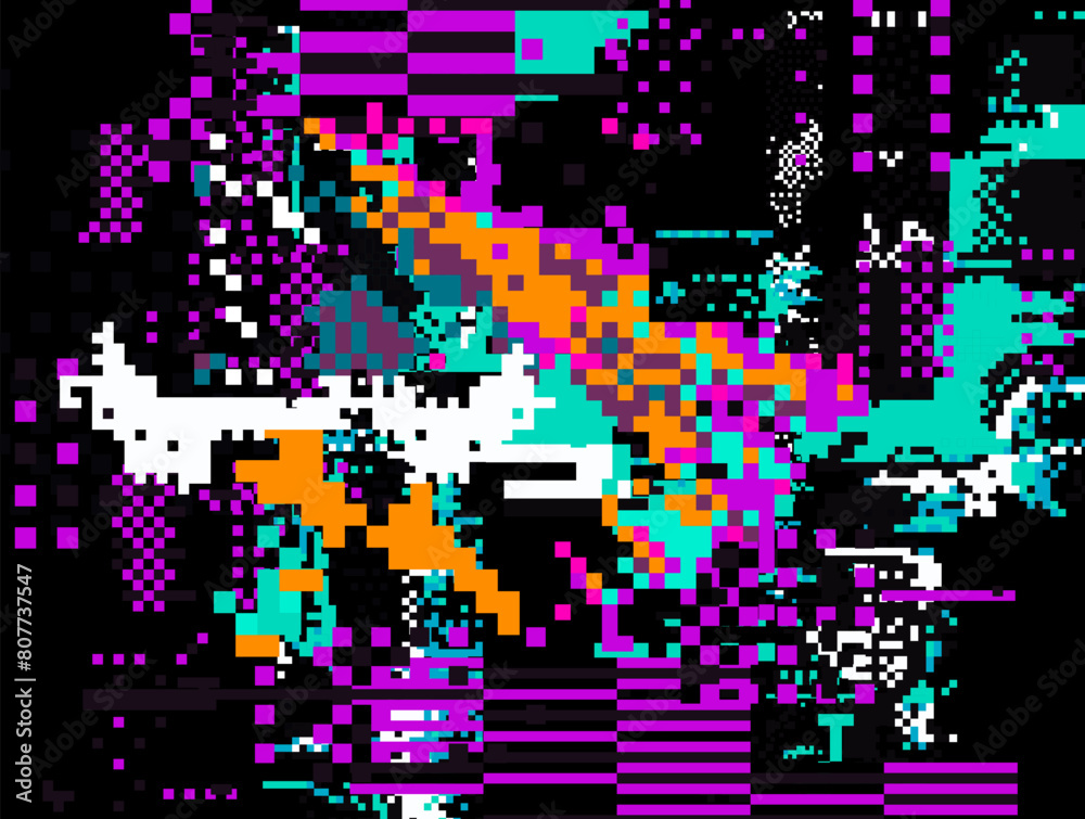 Aufkleber Abstract pixel art background with colorful noise. Lo-fi glitch art effect.