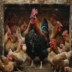 Chickens and rooster, AI generated