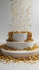 3d modern podium surrounded by golden confetti