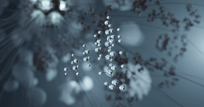 Aleuritic acid rotating 3d molecule, molecular structure of fatty acids, seamless video