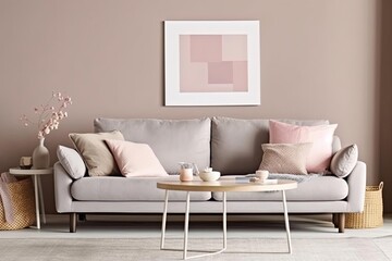 Minimalist Living Room with Pastel Colors and Couch