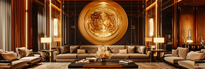 Naklejka premium Antique Room with Ornate Golden Decorations and Traditional Thai Art, Elegant and Luxurious Interior Design