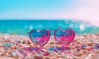 海辺とハートのサングラス