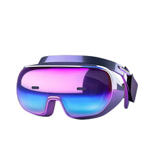 3D model of VR glasses with a holographic screen on the transparent background
