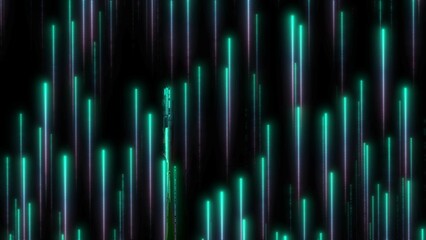 Glowing Digital Neon Lines on Black Background with green and purple colors