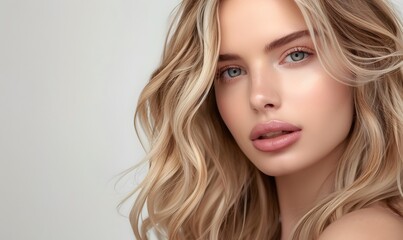 Fototapeta premium beautiful blonde woman with wavy medium-long hair, Generative AI