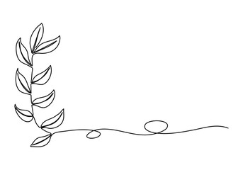 Flower corner frame, one line drawing vector illustration.