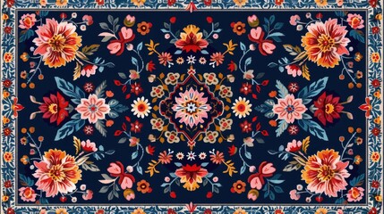 The carpet design with a wool texture features an pattern in the Persian style.