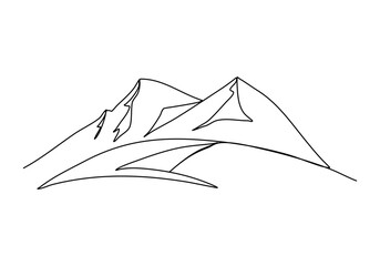 Mountains, one line drawing vector illustration.