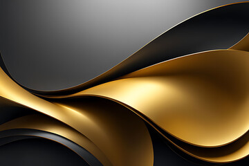 Abstract gold wave background with liquid and shapes on fluid gradient with gradient and light effects. Shiny color effects.