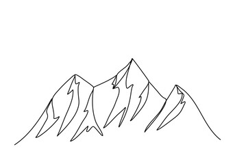 Mountains, one line drawing vector illustration.